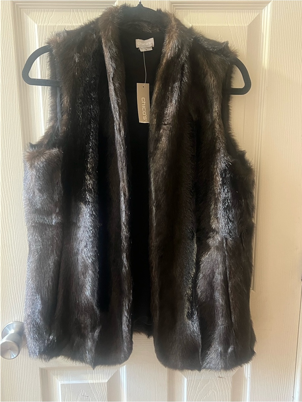 Chico's Dark Brown Faux Fur Open-Front Vest